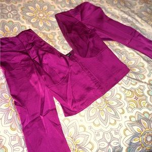 Purple satin puff shoulder top